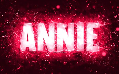 Buon Compleanno Annie, 4k, luci al neon rosa, Nome Annie, creativo, Annie Buon Compleanno, Compleanno Annie, popolari nomi femminili americani, foto con il nome Annie, Annie