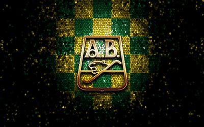 Atletico Bucaramanga FC, glitter logo, Categoria Primera A, yellow green checkered background, soccer, colombian football club, Atletico Bucaramanga logo, mosaic art, football, Atletico Bucaramanga, Colombian football league