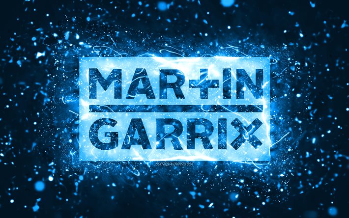Martin Garrix logo blu, 4k, DJ olandesi, luci al neon blu, creativo, sfondo astratto blu, Martijn Gerard Garritsen, Martin Garrix logo, star della musica, Martin Garrix
