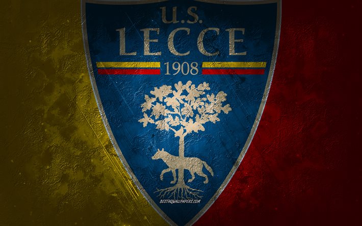 US Lecce, Italian football team, yellow-red background, US Lecce logo, grunge art, Serie A, Lecce, football, Italy, US Lecce emblem