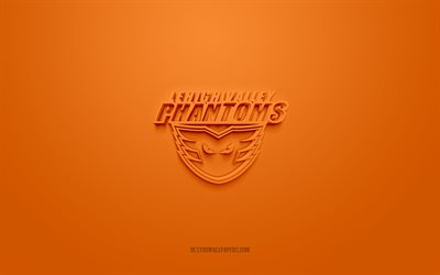 lehigh valley phantoms, kreatives 3d-logo, orangefarbener hintergrund, ahl, 3d-emblem, american hockey team, american hockey league, pennsylvania, usa, 3d-kunst, hockey, lehigh valley phantoms 3d-logo