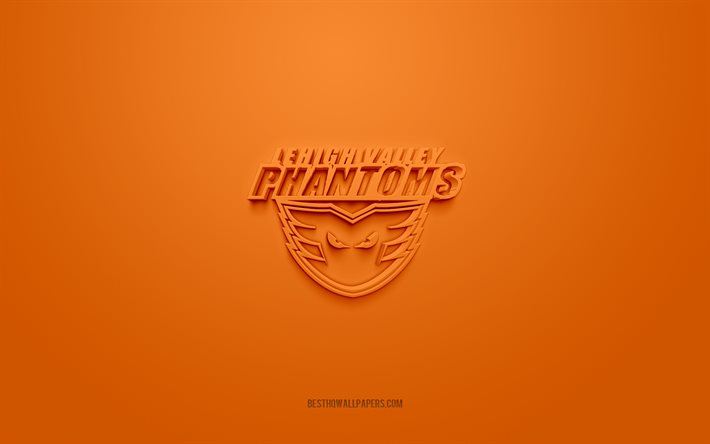 ليهاي فالي فانتومز, شعار 3D الإبداعية, خلفية برتقالية, AHL, 3d شعار, فريق الهوكي الأمريكي, دوري الهوكي الأمريكي, بنسلفانيا, الولايات المتحدة الأمريكية, فن ثلاثي الأبعاد, الهوكي, شعار Lehigh Valley Phantoms ثلاثي الأبعاد