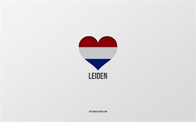 Amo Leiden, citt&#224; olandesi, Giorno di Leiden, sfondo grigio, Leiden, Paesi Bassi, cuore della bandiera olandese, citt&#224; preferite, Love Leiden