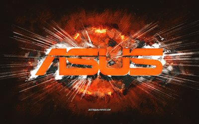 Logo Asus, art grunge, fond de pierre orange, logo orange Asus, Asus, art cr&#233;atif, logo grunge Asus