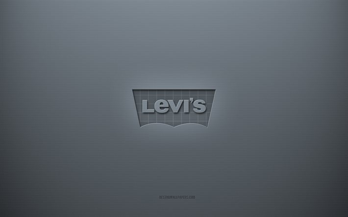 リーバイスのロゴ, 灰色の創造的な背景, リーバイスのエンブレム, 灰色の紙の質感, リーバイス, 灰色の背景, リーバイス3Dロゴ