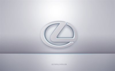 Lexus 3d logo bianco, sfondo grigio, logo Lexus, arte 3d creativa, Lexus, emblema 3d