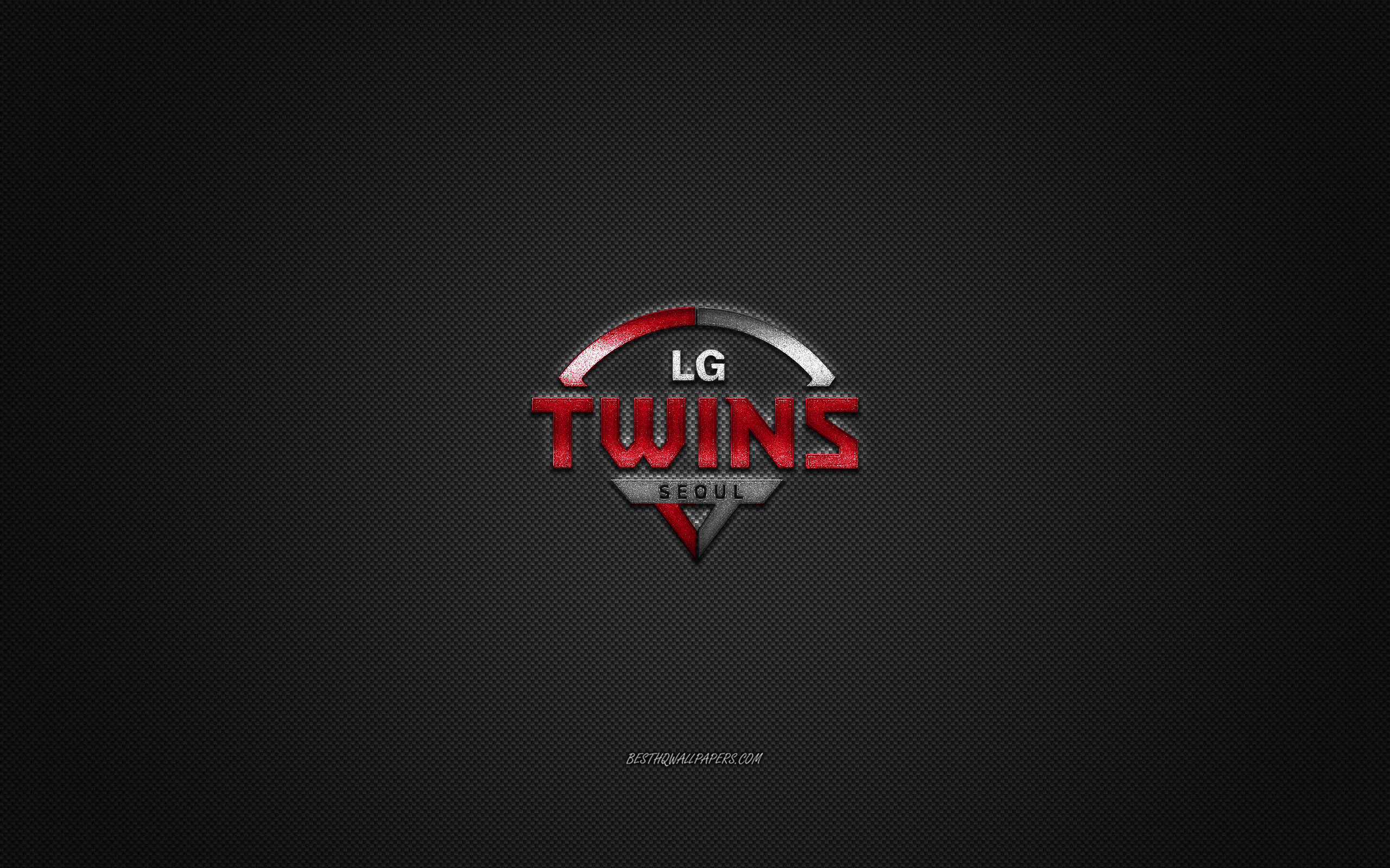 LG Twins, South Korean baseball club, KBO League, red logo, gray carbon  fiber background, baseball, Seoul, South Korea, LG Twins logo HD wallpaper
