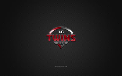 LGツインズ, 韓国野球部, KBOリーグ, 赤いロゴ, 灰色の炭素繊維の背景, 野球。, ソウル, 韓国, LGツインズのロゴ