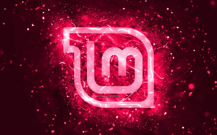 Linux Mint Mate pink logo, 4k, pink neon lights, Linux, creative, pink abstract background, Linux Mint Mate logo, OS, Linux Mint Mate
