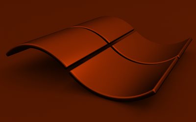 Windowsのオレンジ色のロゴ, 4k, オレンジ色の背景, creative クリエイティブ, OS, Windows3Dロゴ, アートワーク, Windows3D波状ロゴ, Windowsロゴ, Windows