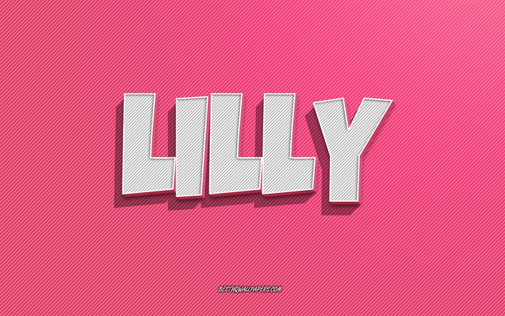 Lilly, sfondo linee rosa, sfondi con nomi, nome Lilly, nomi femminili, biglietto di auguri Lilly, line art, foto con nome Lilly