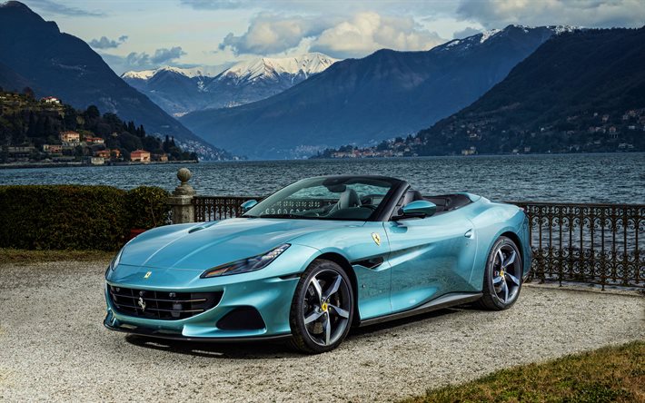 Ferrari Portofino M, 4k, supercars, 2021 cars, blue cabriolet, HDR, 2021 Ferrari Portofino M, italian cars, Ferrari