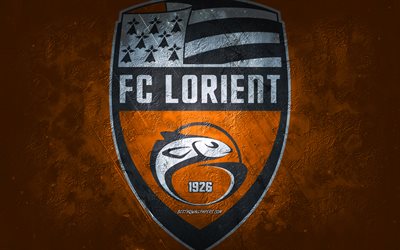 FC Lorient, Fransız futbol takımı, turuncu arka plan, FC Lorient logosu, grunge sanat, 1 İzle, Fransa, futbol, FC Lorient amblemi