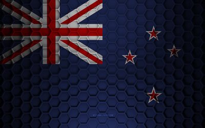 Bandera de Nueva Zelanda, textura de hex&#225;gonos 3d, Nueva Zelanda, textura 3d, Bandera de Nueva Zelanda 3d, textura de metal, bandera de Nueva Zelanda
