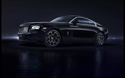Rolls-Royce Wraith, 2016, Musta L&#228;tk&#228;, luksus-auton, musta Wraithien, musta Rolls-Royce