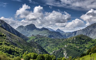 bergslandskapet, sommar, berg, Seguenco, Asturias, Spanien