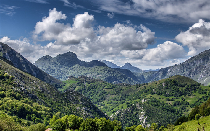 paisagem de montanha, ver&#227;o, montanhas, Seguenco, Ast&#250;rias, Espanha