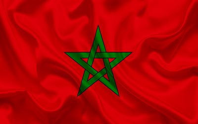 Marockansk flagga, Marocko, Nordafrika, silk flag, flaggan i Marocko