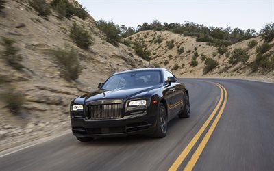 Rolls-Royce Wraith, Black Badge, 2017, luxury car, black Wraith, road, speed, Rolls-Royce