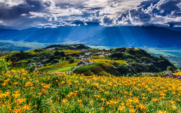 china, dorf, berge, sommer, taiwan, asien, hdr