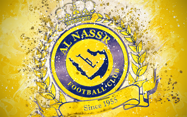 Al-Nassr FC, 4k, 塗装の美術, ロゴ, 創造, サウジアラビアのサッカーチーム, サウジプロリーグ, エンブレム, 黄色の背景, グランジスタイル, リヤド, サウジアラビア, サッカー