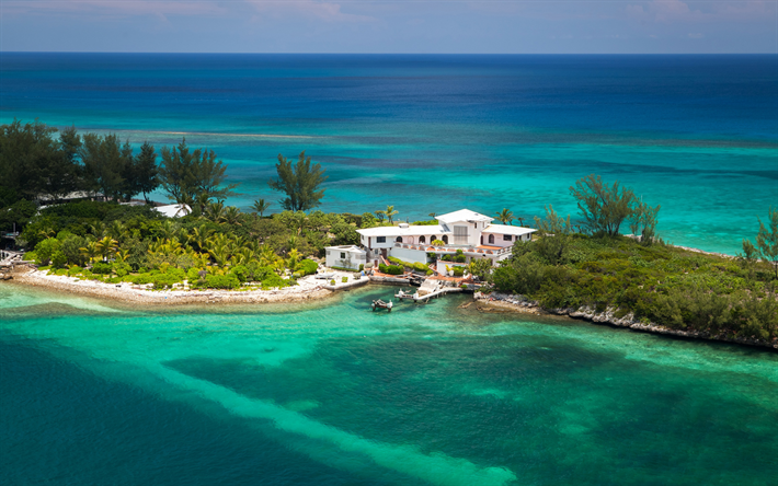 Nassau, Oceano Atl&#226;ntico, ilha tropical, Bahamas, resort, praia, costa, vivenda de luxo