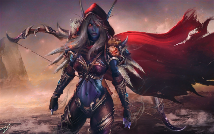 Sylvanas Brisaveloz, la oscuridad, el Mundo de Warcraft, guerrero, el arte, WoW