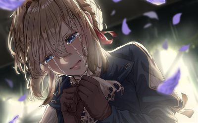 Violet Evergarden, protagonist, art, portrait, face, tears, Japanese manga