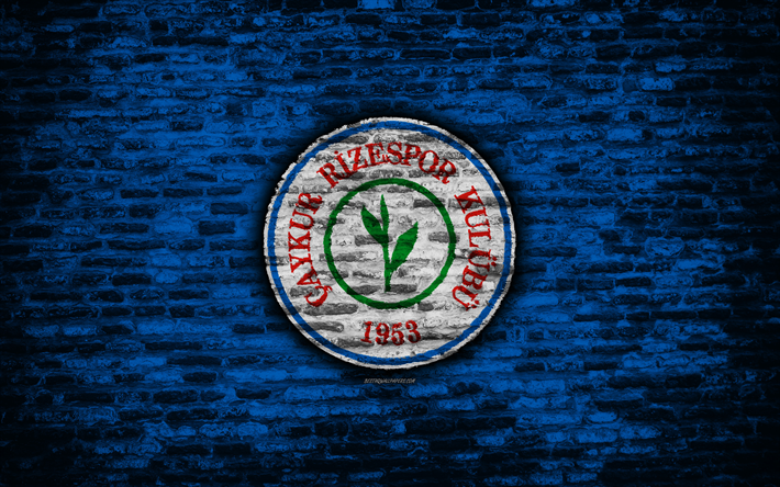 4k, Rizespor FC, logo, Turkey, brick wall, Super Lig, soccer, football club, Rizespor, brick texture, football, FC Rizespor