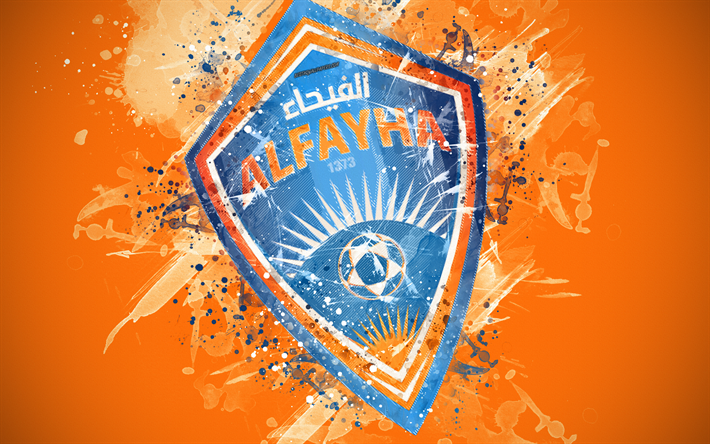 Al-Fayha FC, 4k, a arte de pintura, logo, criativo, A ar&#225;bia saudita e o time de futebol, Ar&#225;bia Liga Profissional, emblema, fundo laranja, o estilo grunge, Al-Majm, A Ar&#225;bia Saudita, futebol