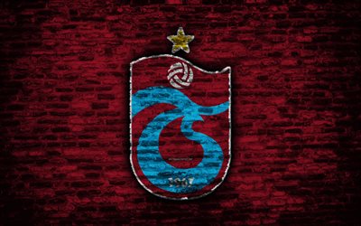 4k, Trabzonspor FC, logo, Turkey, brick wall, Super Lig, soccer, football club, Trabzonspor, brick texture, football, FC Trabzonspor
