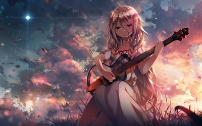 IA, y&#246;, manga, kitara, kuvitus, Vocaloid