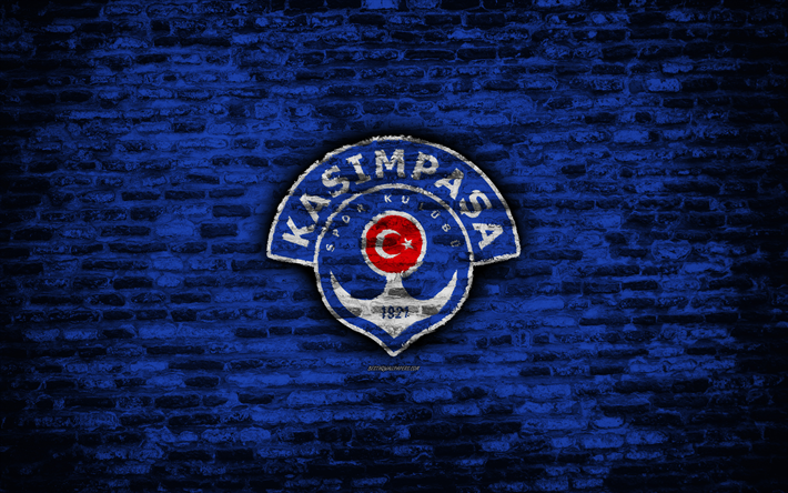 4k, Kasimpasa FC, logotipo, Turqu&#237;a, pared de ladrillos, Super Lig, f&#250;tbol, club de f&#250;tbol, el Kasimpasa, de ladrillo, de f&#250;tbol, el FC Kasimpasa