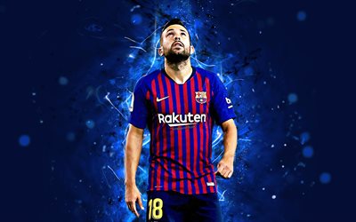 Jordi Alba, 4k, abstract art, spanish footballer, Barcelona, La Liga, Alba, Barca, footballers, neon lights, soccer, Barcelona FC, football, LaLiga