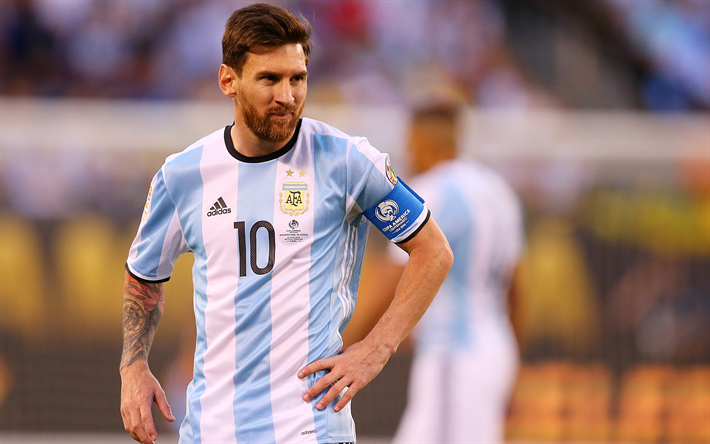 D&#252;nyanın Lionel Messi, 4K, Arjantinli futbolcu, futbol yıldızı, en iyi futbolcu, portre, Arjantin Milli Futbol Takımı, futbol, Arjantin