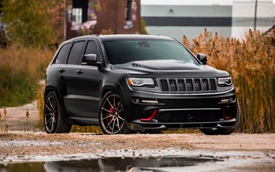 Jeep Grand Cherokee, HEMI SRT8, 2018, negro sport SUV, el ajuste de la Grand Cherokee, vista de frente, exterior, ruedas de bronce, Jeep