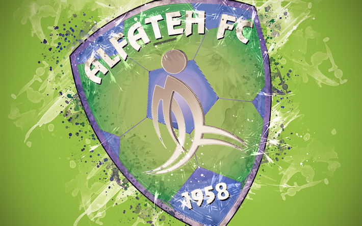 Al-Fateh SC, 4k, boya, sanat, logo, yaratıcı, Suudi Arabistan futbol takımı, Suudi Arabistan Profesyonel Ligi, amblemi, yeşil arka plan, grunge tarzı, El Hasa, Suudi Arabistan, futbol