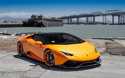 Lamborghini Huracan, 2018, oranssi superauto, urheilu coupe, uusi oranssi Huracan, ulkoa, tuning Huracan, Italian urheiluautoja, VAG, Suorituskyky, Lamborghini