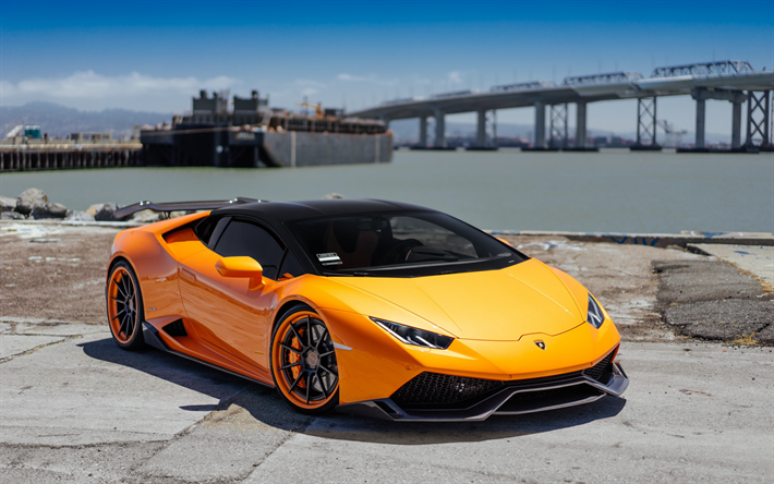 Download wallpapers Lamborghini Huracan, 2018, orange ...