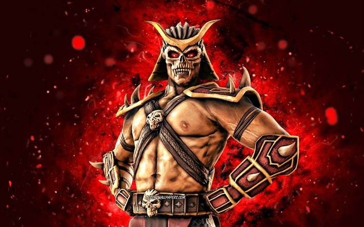 Shao Kahn, 4k, n&#233;ons rouges, Mortal Kombat Mobile, jeux de combat, MK Mobile, cr&#233;atif, Mortal Kombat, Shao Kahn Mortal Kombat