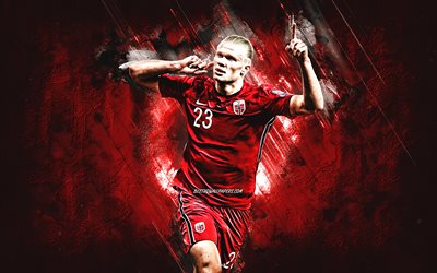 Erling Braut Haaland, Norway national football team, red stone background, Haaland art, Norwegian footballer, Norway, football