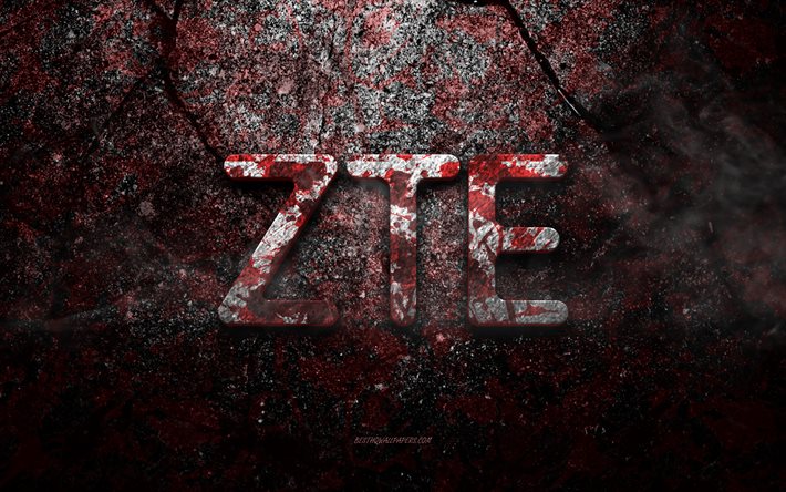 ZTE -logotyp, ZTE -st&#246;nande konst, ZTE -st&#246;nande logotyp, r&#246;d stenstruktur, ZTE, st&#246;nande st&#246;nstruktur, ZTE -emblem, ZTE 3d -logotyp
