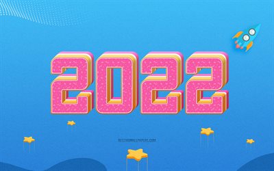 2022 Capodanno, arte 3d, felice anno nuovo 2022, arte isometrica, sfondo isometrico 2022, avvio 2022, inizio 2022, concetti 2022, sfondo blu 2022