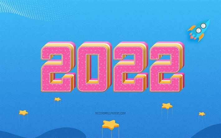2022 neujahr, 3d-kunst, frohes neues jahr 2022, isometrische kunst, 2022 isometrischer hintergrund, 2022 startup, start 2022, 2022 konzepte, 2022 blauer hintergrund