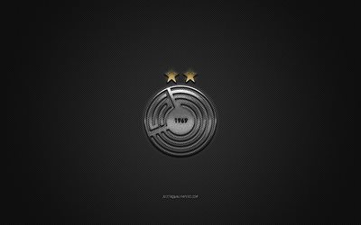 Al Sadd SC, Qatar football club, QSL, silver logo, gray carbon fiber background, Qatar Stars League, football, Doha, Qatar, Al Sadd SC logo