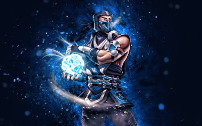 Sub-Zero, 4k, luzes de n&#233;on azuis, Mortal Kombat Mobile, jogos de luta, MK Mobile, criativo, Mortal Kombat, Sub-Zero Mortal Kombat