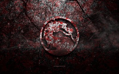 Logo Mortal Kombat, art grunge, logo Pierre Mortal Kombat, texture pierre rouge, Mortal Kombat, texture pierre grunge, emblème Mortal Kombat, logo Mortal Kombat 3d
