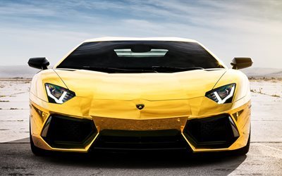 Lamborghini Aventador, LP 700-4, gold Lamborghini, front view