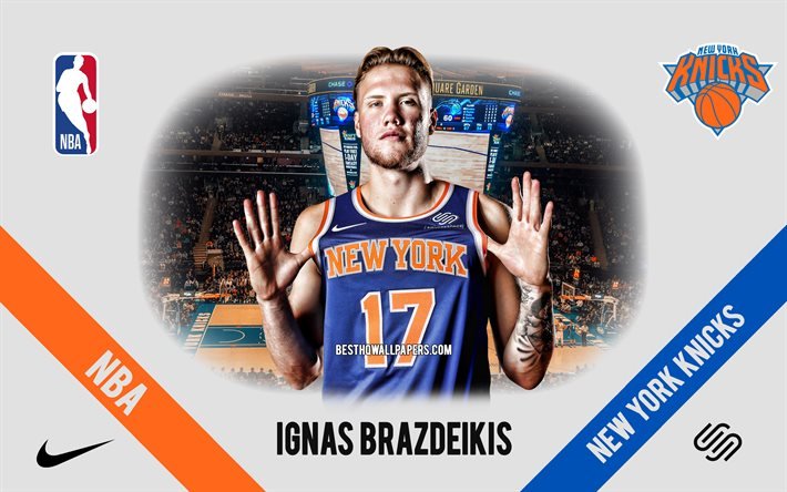 Ignas Brazdeikis, New York Knicks, Canadian Basketball Player, NBA, portrait, USA, basketball, Madison Square Garden, New York Knicks logo
