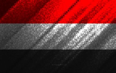 Bandiera dello Yemen, astrazione multicolore, bandiera mosaico yemenita, Yemen, arte mosaico, bandiera yemenita